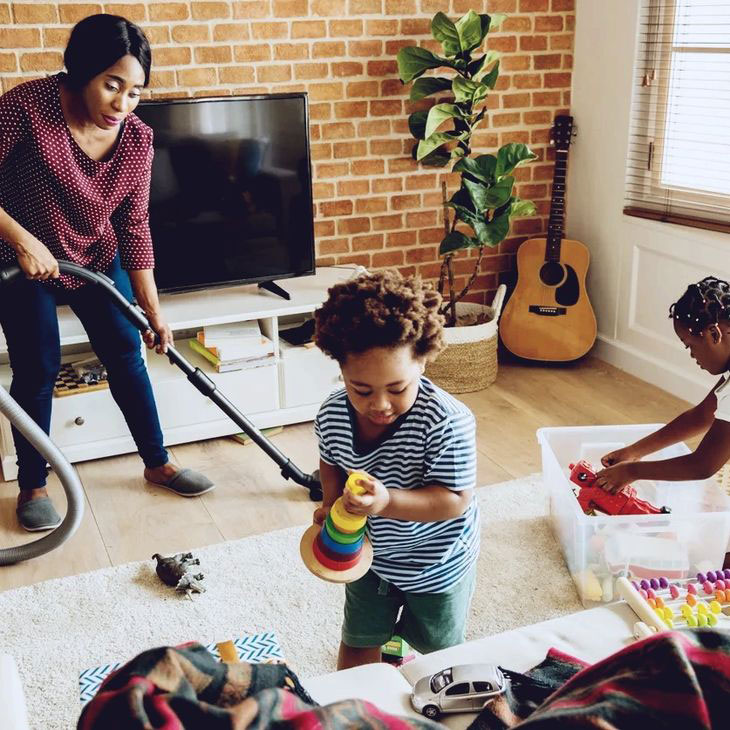 mother-vacuuming